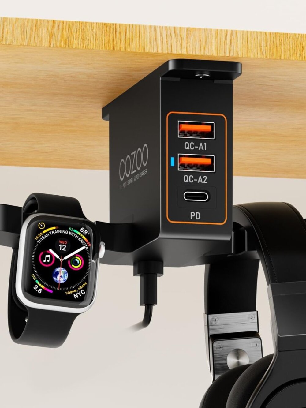 Desk Headphone Holder Hook Headset Watch Cable Bag Storage Black